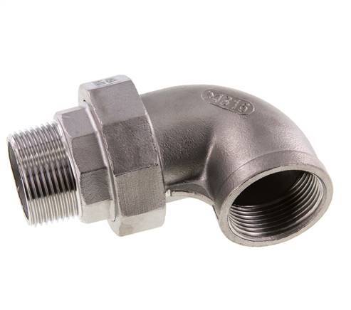 Conector acodado 90deg 1 1/4'' Macho R x Hembra Rp Acero inoxidable Junta cónica 16bar (224.8psi)