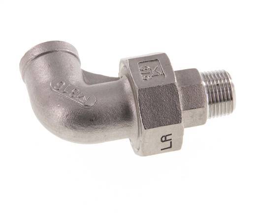 Conector acodado 90deg 3/8'' Macho R x Hembra Rp Acero inoxidable Junta cónica 16bar (224.8psi)