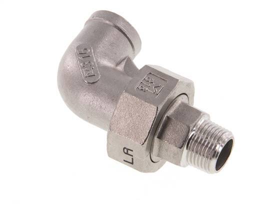 Conector acodado 90deg 3/8'' Macho R x Hembra Rp Acero inoxidable Junta cónica 16bar (224.8psi)