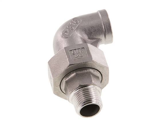 Conector acodado 90deg 3/8'' Macho R x Hembra Rp Acero inoxidable Junta cónica 16bar (224.8psi)