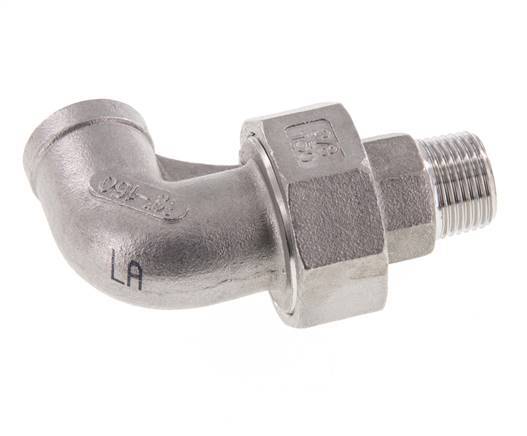 Racor de unión acodado 90deg 3/8'' Macho R x Hembra Rp Acero inoxidable Junta plana PTFE 16bar (224.8psi)