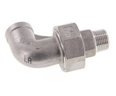 Racor de unión acodado 90deg 3/8'' Macho R x Hembra Rp Acero inoxidable Junta plana PTFE 16bar (224.8psi)