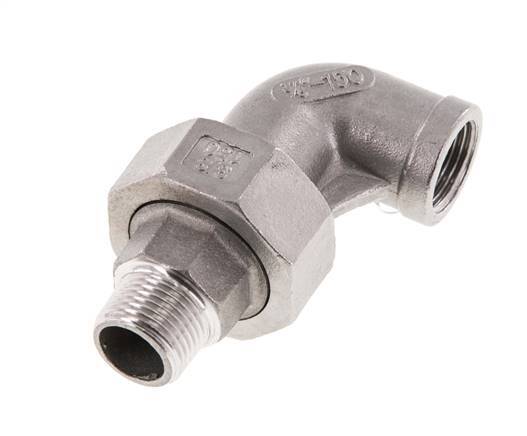 Racor de unión acodado 90deg 3/8'' Macho R x Hembra Rp Acero inoxidable Junta plana PTFE 16bar (224.8psi)