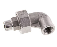 Racor de unión acodado 90deg 3/8'' Macho R x Hembra Rp Acero inoxidable Junta plana PTFE 16bar (224.8psi)