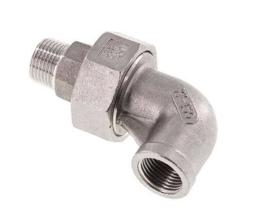 Racor de unión acodado 90deg 3/8'' Macho R x Hembra Rp Acero inoxidable Junta plana PTFE 16bar (224.8psi)