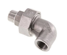Racor de unión acodado 90deg 3/8'' Macho R x Hembra Rp Acero inoxidable Junta plana PTFE 16bar (224.8psi)