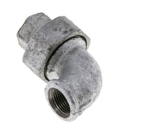 Conector de unión de 90 grados Rp3/8'' hembra de hierro fundido con junta cónica 25bar (351.25psi)