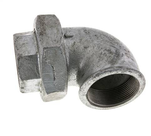 Racor de unión acodado 90deg Rp2'' hembra hierro fundido junta plana centellen 25bar (351.25psi)