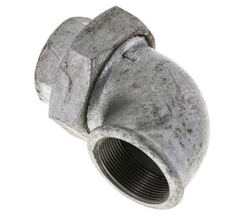 Racor de unión acodado 90deg Rp2'' hembra hierro fundido junta plana centellen 25bar (351.25psi)