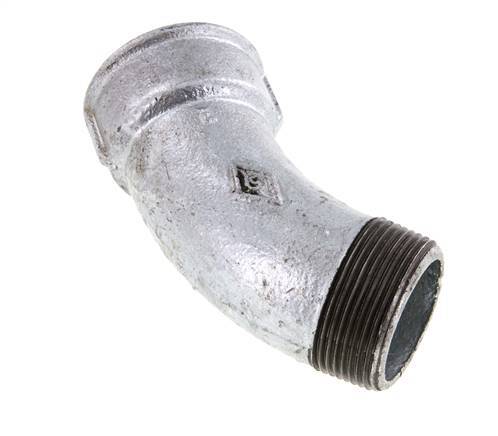 Racor codo 45deg R1 1/2'' Macho x Rp1 1/2'' Hembra Hierro fundido 25bar (351.25psi)