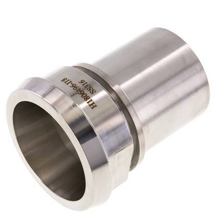 DIN 11851 Accesorio sanitario (lácteo) Cono de 86 mm x pilar de manguera de 63 mm (2 1/2 pulgadas) Collarín de seguridad de acero inoxidable