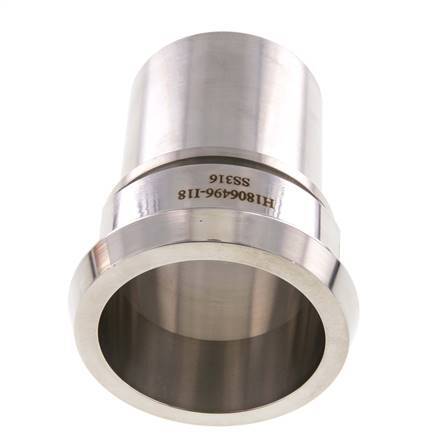 DIN 11851 Accesorio sanitario (lácteo) Cono de 86 mm x pilar de manguera de 63 mm (2 1/2 pulgadas) Collarín de seguridad de acero inoxidable