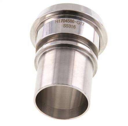 DIN 11851 Accesorio sanitario (lácteo) Cono de 56 mm x pilar de manguera de 38 mm (1 1/2 pulgada) Collarín de seguridad de acero inoxidable