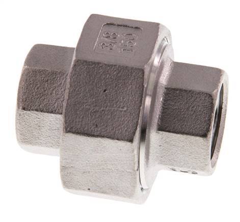 Racor recto de unión Rp3/8'' Hembra Acero inoxidable Junta plana PTFE 16bar (224.8psi)
