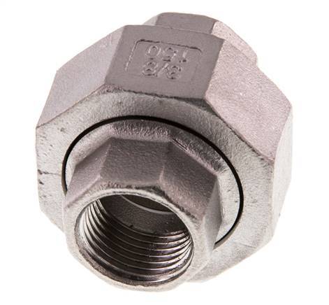 Racor recto de unión Rp3/8'' Hembra Acero inoxidable Junta plana PTFE 16bar (224.8psi)