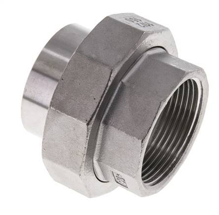 Racor recto de unión Rp1 1/2'' Hembra x 48,3mm Extremo para soldar Acero inoxidable Junta plana PTFE 150bar (2107,5psi)