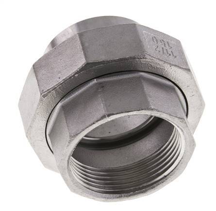 Racor recto de unión Rp1 1/2'' Hembra x 48,3mm Extremo para soldar Acero inoxidable Junta plana PTFE 150bar (2107,5psi)
