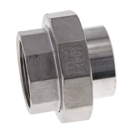 Racor recto de unión Rp1 1/2'' Hembra x 48,3mm Extremo para soldar Acero inoxidable Junta plana PTFE 150bar (2107,5psi)