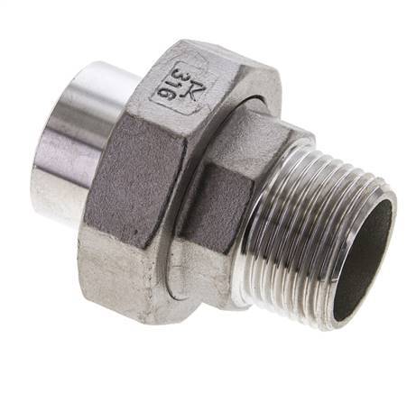 Union Straight Connector R1'' Male x 33.7mm Weld End Stainless Steel Conical Seal 16bar (224.8psi)