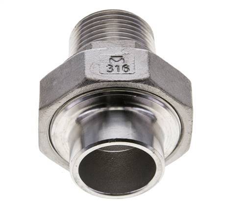 Union Straight Connector R1'' Male x 33.7mm Weld End Stainless Steel Conical Seal 16bar (224.8psi)