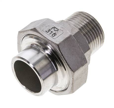Union Straight Connector R1'' Male x 33.7mm Weld End Stainless Steel Conical Seal 16bar (224.8psi)