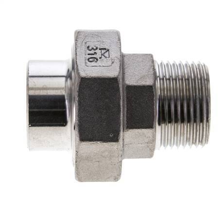 Union Straight Connector R1'' Male x 33.7mm Weld End Stainless Steel Conical Seal 16bar (224.8psi)