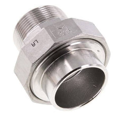 Racor recto de unión R1 1/2'' Macho x 48,3mm Extremo para soldar Acero inoxidable Junta plana PTFE 16bar (224,8psi)