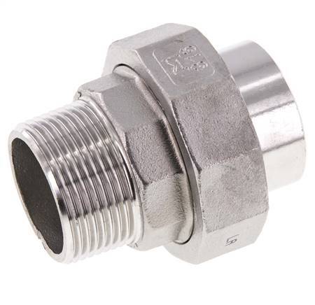 Racor recto de unión R1 1/4'' Macho x 42,4mm Extremo para soldar Acero inoxidable Junta plana PTFE 16bar (224,8psi)