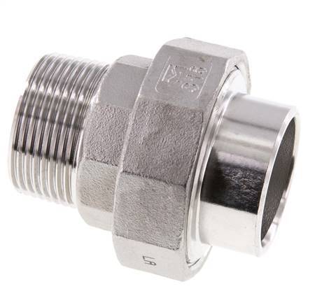 Racor recto de unión R1 1/4'' Macho x 42,4mm Extremo para soldar Acero inoxidable Junta plana PTFE 16bar (224,8psi)