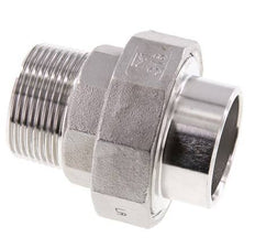 Racor recto de unión R1 1/4'' Macho x 42,4mm Extremo para soldar Acero inoxidable Junta plana PTFE 16bar (224,8psi)