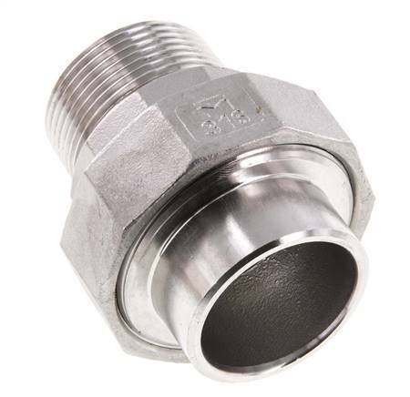 Racor recto de unión R1 1/4'' Macho x 42,4mm Extremo para soldar Acero inoxidable Junta plana PTFE 16bar (224,8psi)