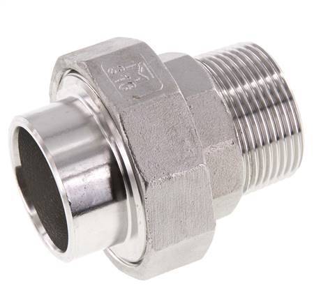 Racor recto de unión R1 1/4'' Macho x 42,4mm Extremo para soldar Acero inoxidable Junta plana PTFE 16bar (224,8psi)