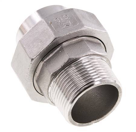 Racor recto de unión R1 1/4'' Macho x 42,4mm Extremo para soldar Acero inoxidable Junta plana PTFE 16bar (224,8psi)
