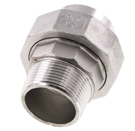 Racor recto de unión R1 1/4'' Macho x 42,4mm Extremo para soldar Acero inoxidable Junta plana PTFE 16bar (224,8psi)