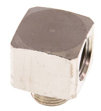 Racor acodado 90deg G3/8'' Macho x Hembra Latón niquelado 16bar (224.8psi)