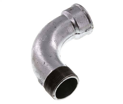 Racor acodado de 90 grados 2'' macho R x hembra Rp hierro fundido largo 25bar (351.25psi)