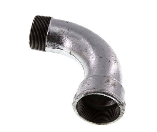 Racor acodado de 90 grados 2'' macho R x hembra Rp hierro fundido largo 25bar (351.25psi)