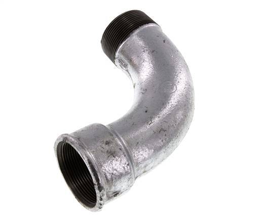 Racor acodado de 90 grados 2'' macho R x hembra Rp hierro fundido largo 25bar (351.25psi)