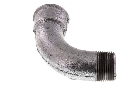 Racor acodado de 90 grados 1'' macho R x hembra Rp hierro fundido largo 25bar (351.25psi)