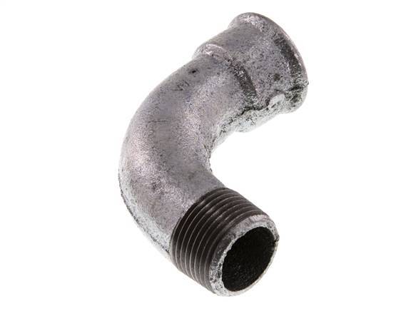 Racor acodado de 90 grados 1'' macho R x hembra Rp hierro fundido largo 25bar (351.25psi)