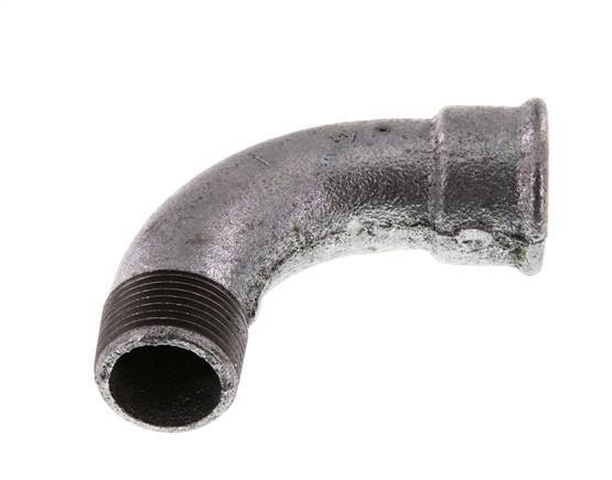 Racor acodado de 90 grados 1'' macho R x hembra Rp hierro fundido largo 25bar (351.25psi)