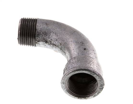 Racor acodado de 90 grados 1'' macho R x hembra Rp hierro fundido largo 25bar (351.25psi)