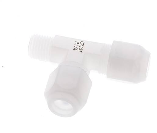 8x10mm & R1/4'' PVDF Right Angle Tee Hose Fitting with Male Threads 10bar/145psi