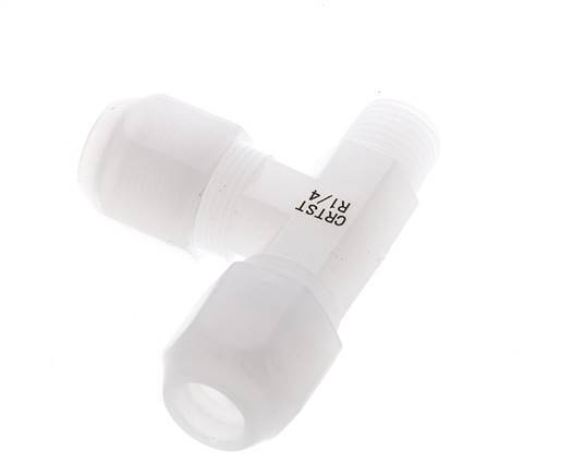 8x10mm & R1/4'' PVDF Right Angle Tee Hose Fitting with Male Threads 10bar/145psi
