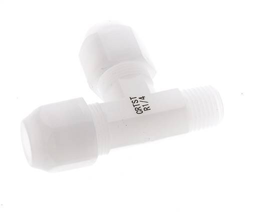 8x10mm & R1/4'' PVDF Right Angle Tee Hose Fitting with Male Threads 10bar/145psi