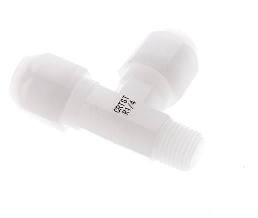 8x10mm & R1/4'' PVDF Right Angle Tee Hose Fitting with Male Threads 10bar/145psi