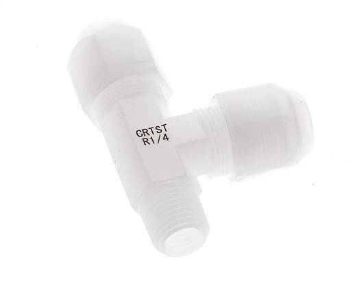 8x10mm & R1/4'' PVDF Right Angle Tee Hose Fitting with Male Threads 10bar/145psi