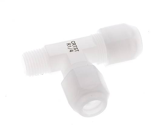 8x10mm & R1/4'' PVDF Right Angle Tee Hose Fitting with Male Threads 10bar/145psi