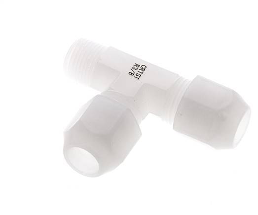 10x12mm & R3/8'' PVDF Right Angle Tee Hose Fitting with Male Threads 10bar/145psi