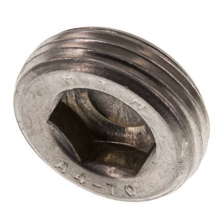 1'' Tapón de cierre de acero inoxidable con hexágono interior sin collarín 40 Bar